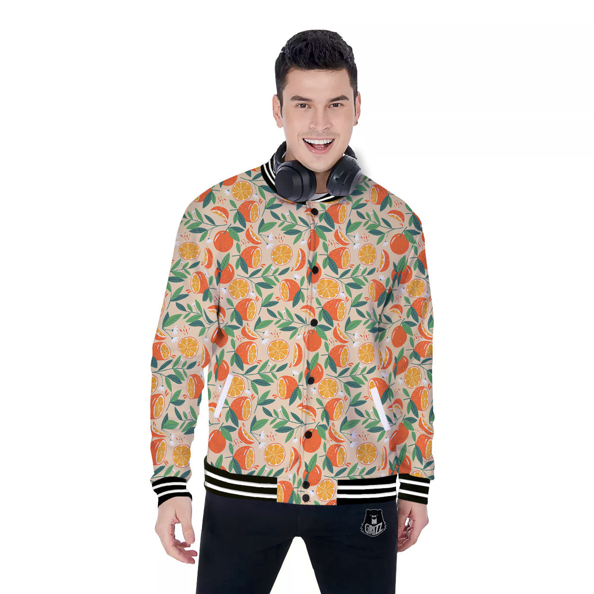 Fruit Cute Orange Print Pattern Baseball Jacket-grizzshop