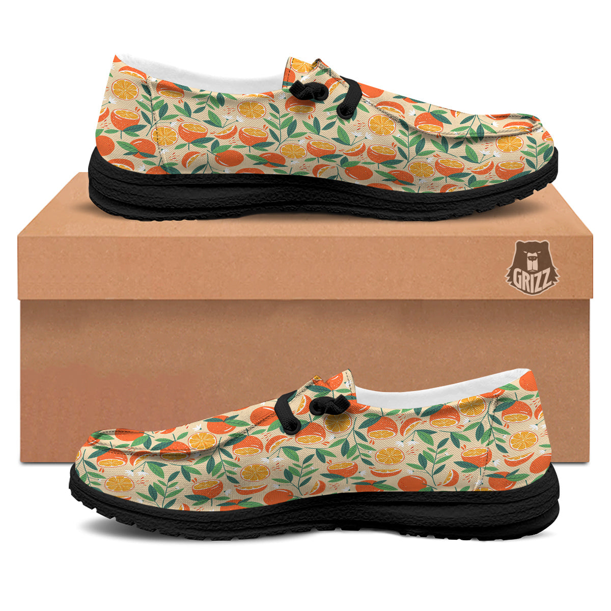 Fruit Cute Orange Print Pattern Black Loafers-grizzshop