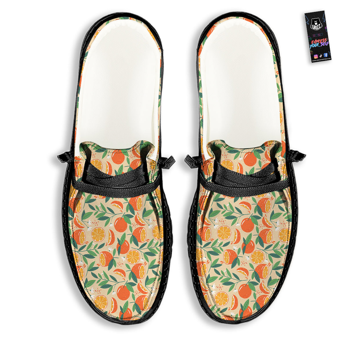 Fruit Cute Orange Print Pattern Black Loafers-grizzshop