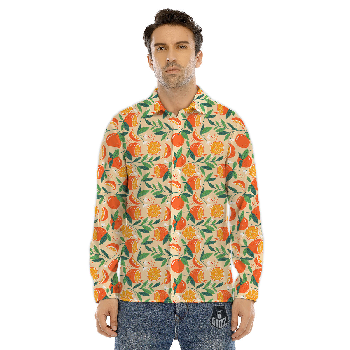 Fruit Cute Orange Print Pattern Men's Dress Shirts-grizzshop