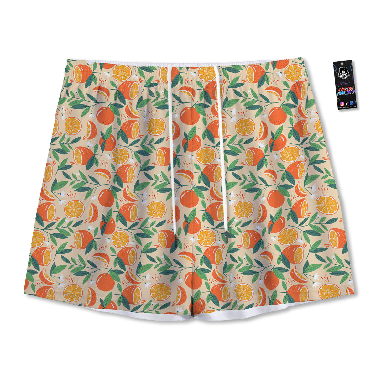 Fruit Cute Orange Print Pattern Mesh Shorts-grizzshop