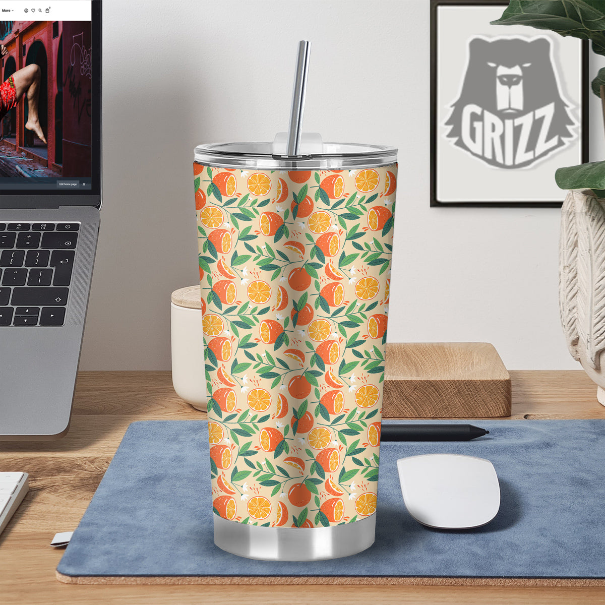 Fruit Cute Orange Print Pattern Tumbler-grizzshop