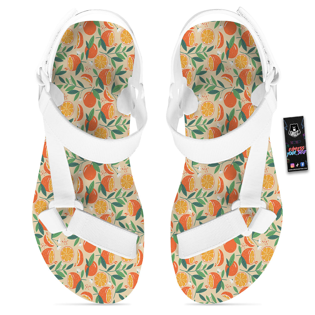 Fruit Cute Orange Print Pattern White Open Toe Sandals-grizzshop
