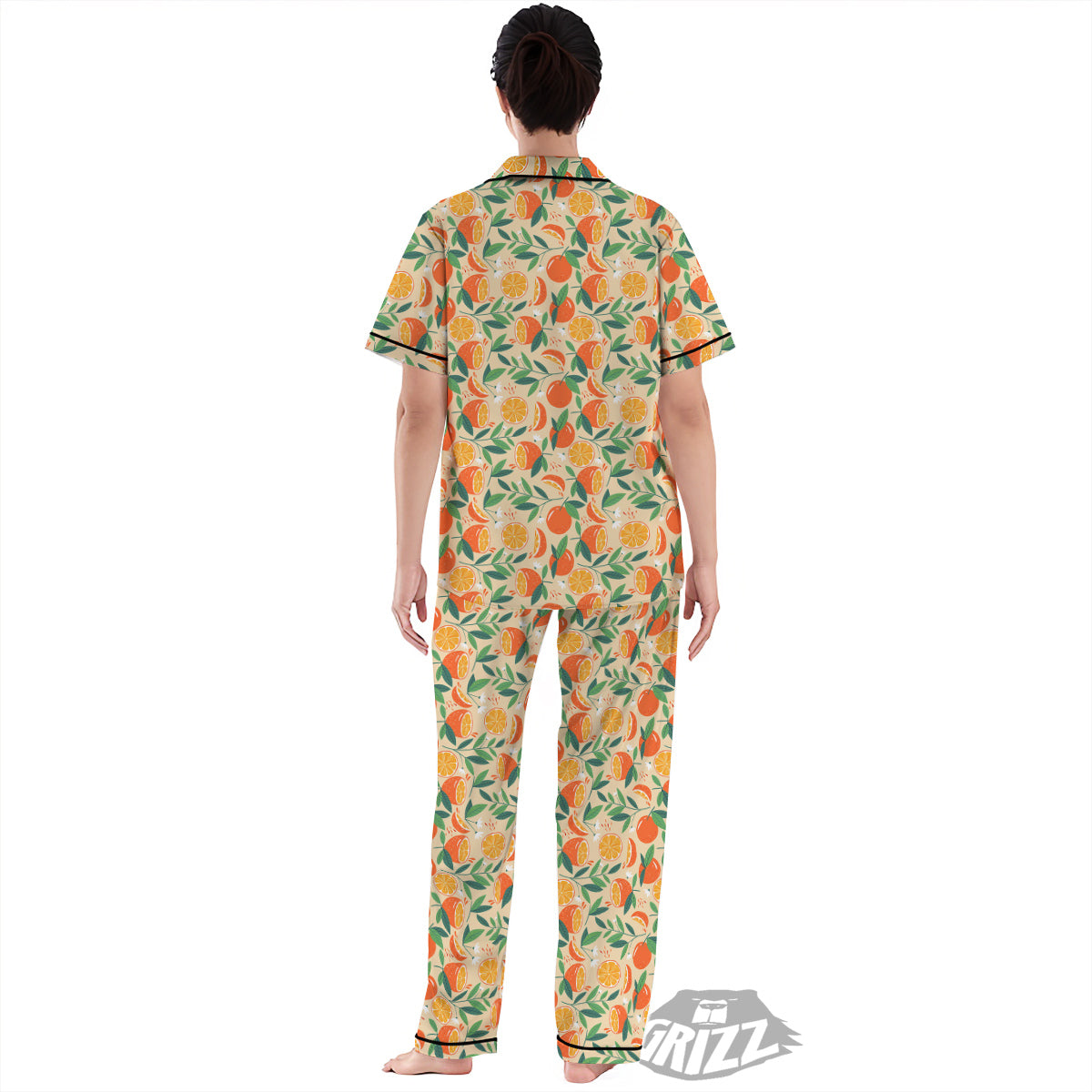 Fruit Cute Orange Print Pattern Women's Pajamas Set-grizzshop