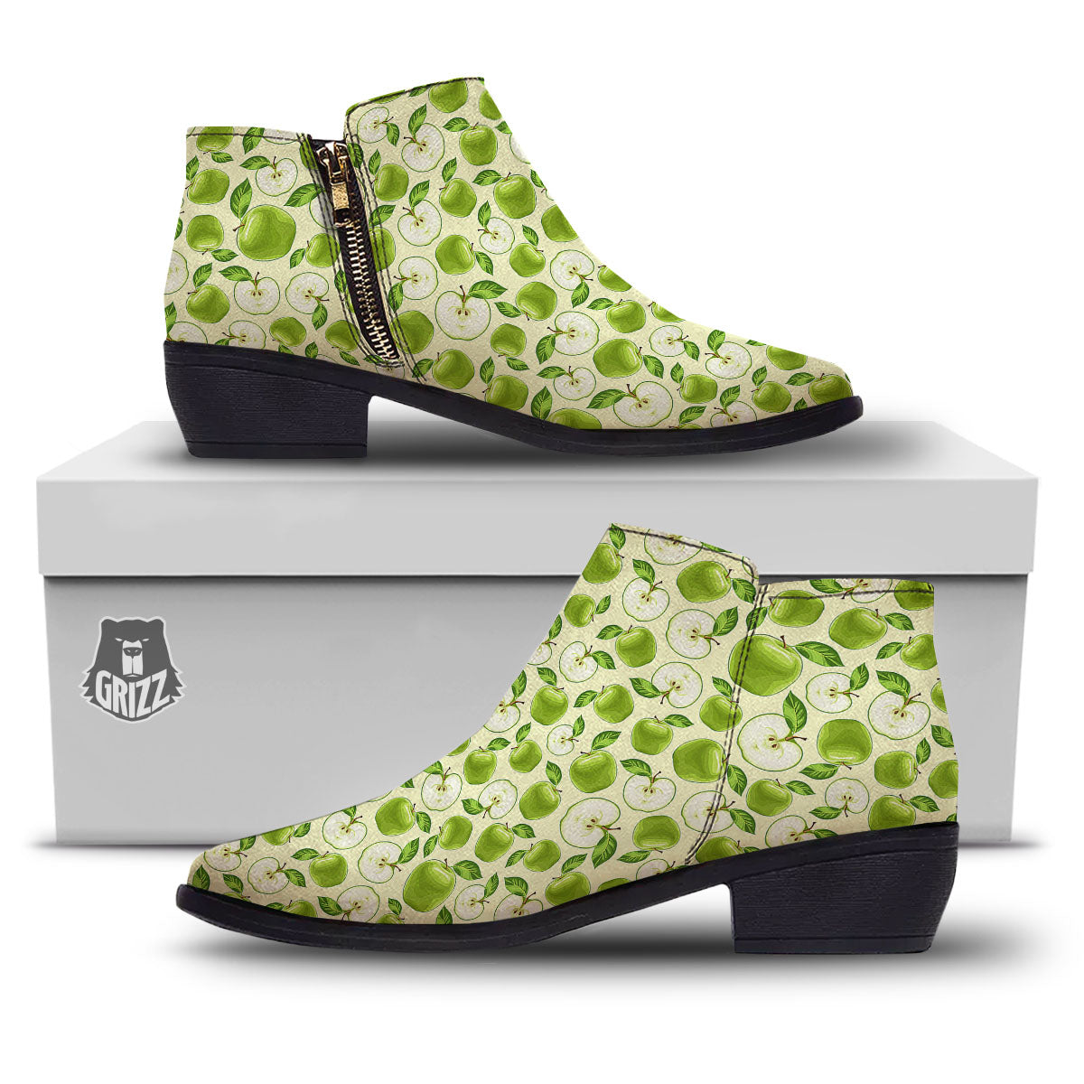 Fruit Green Apple Print Pattern Ankle Boots-grizzshop