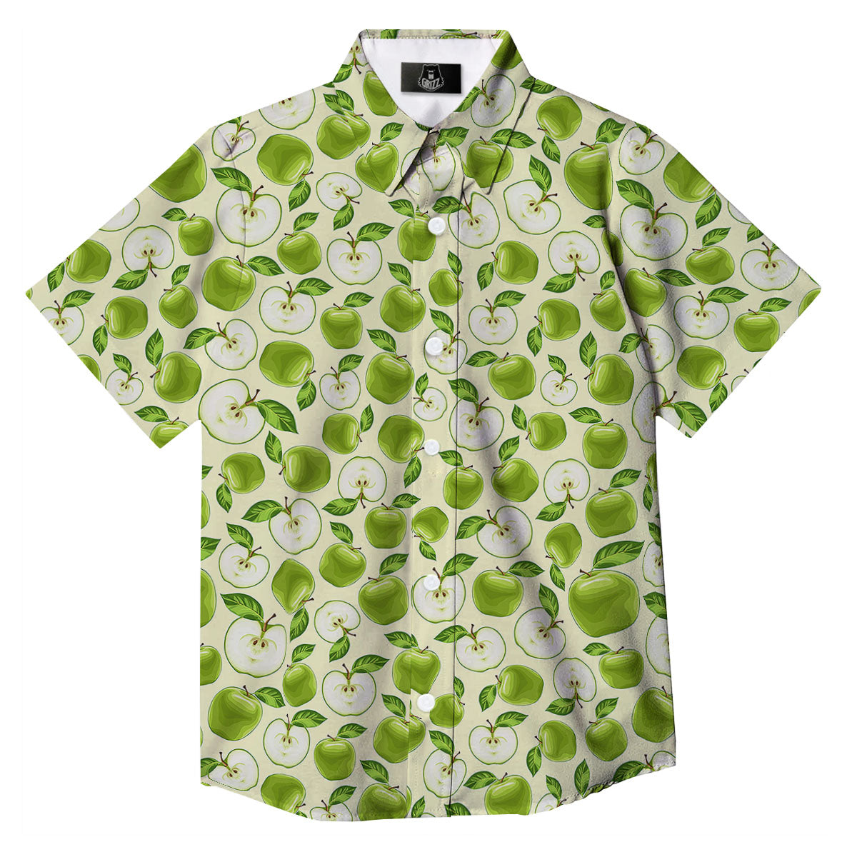 Fruit Green Apple Print Pattern Button Up Shirt-grizzshop