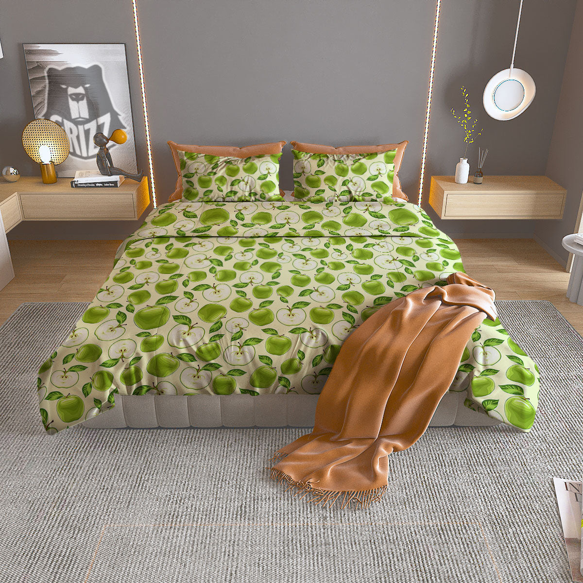 Fruit Green Apple Print Pattern Duvet Cover Bedding Set