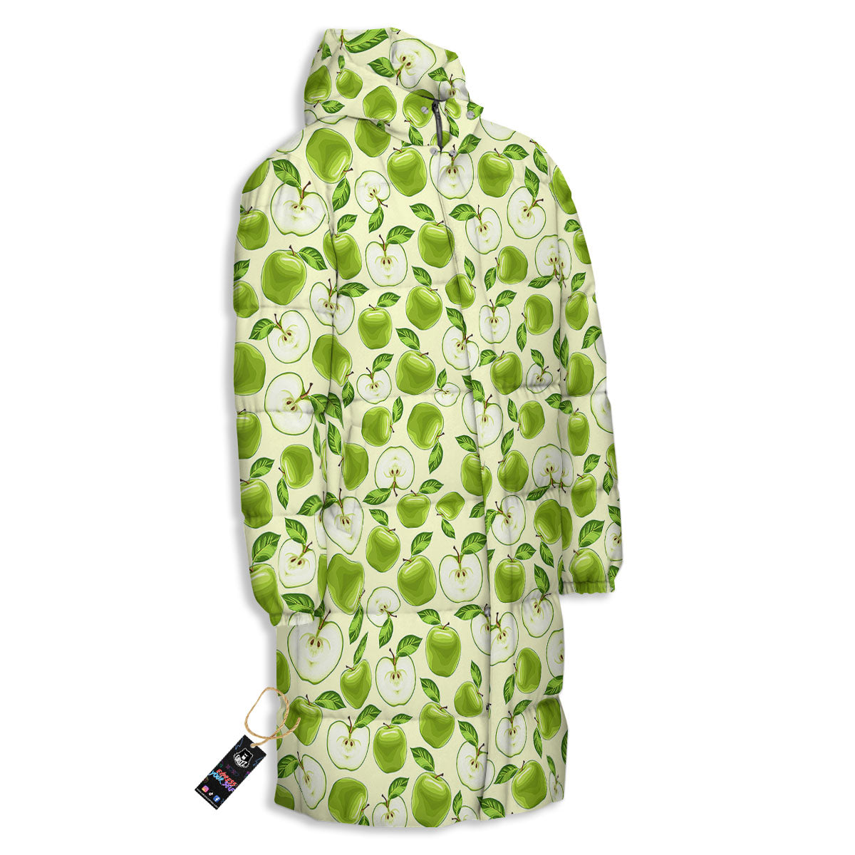 Fruit Green Apple Print Pattern Long Down Jacket-grizzshop