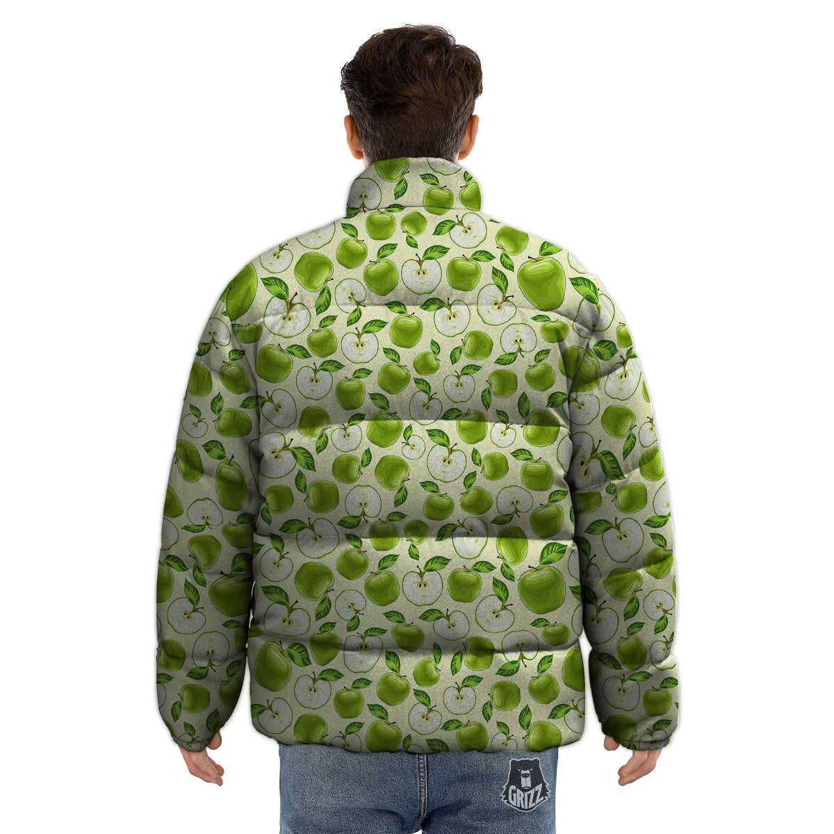 Fruit Green Apple Print Pattern Puffer Jacket-grizzshop