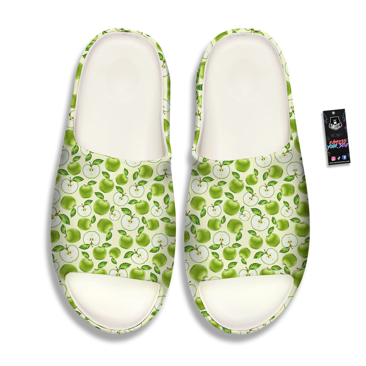 Fruit Green Apple Print Pattern Sandals-grizzshop