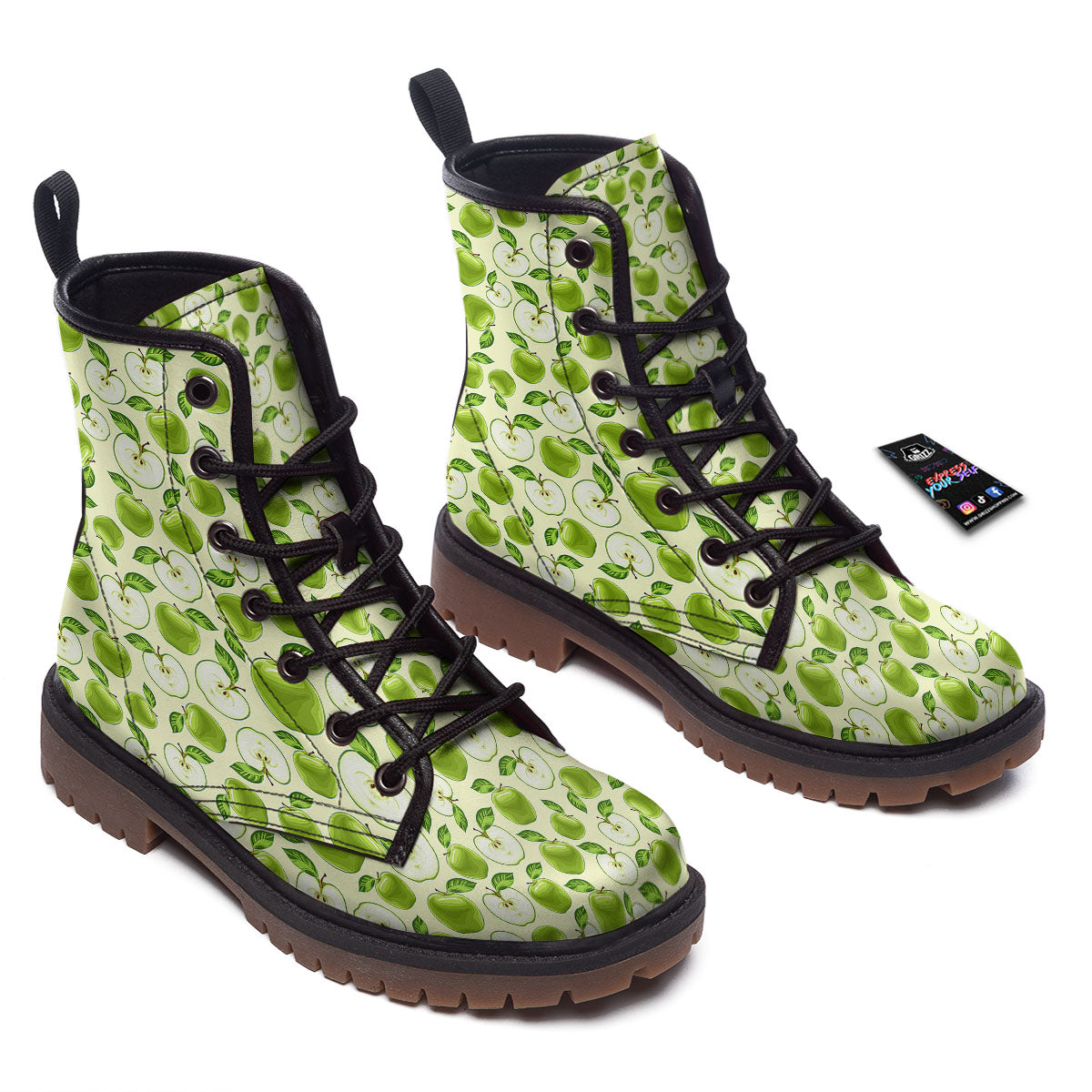 Fruit Green Apple Print Pattern Work Boots-grizzshop