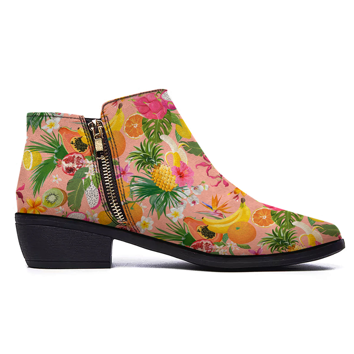 Fruit Leaf Tropical Print Pattern Ankle Boots-grizzshop