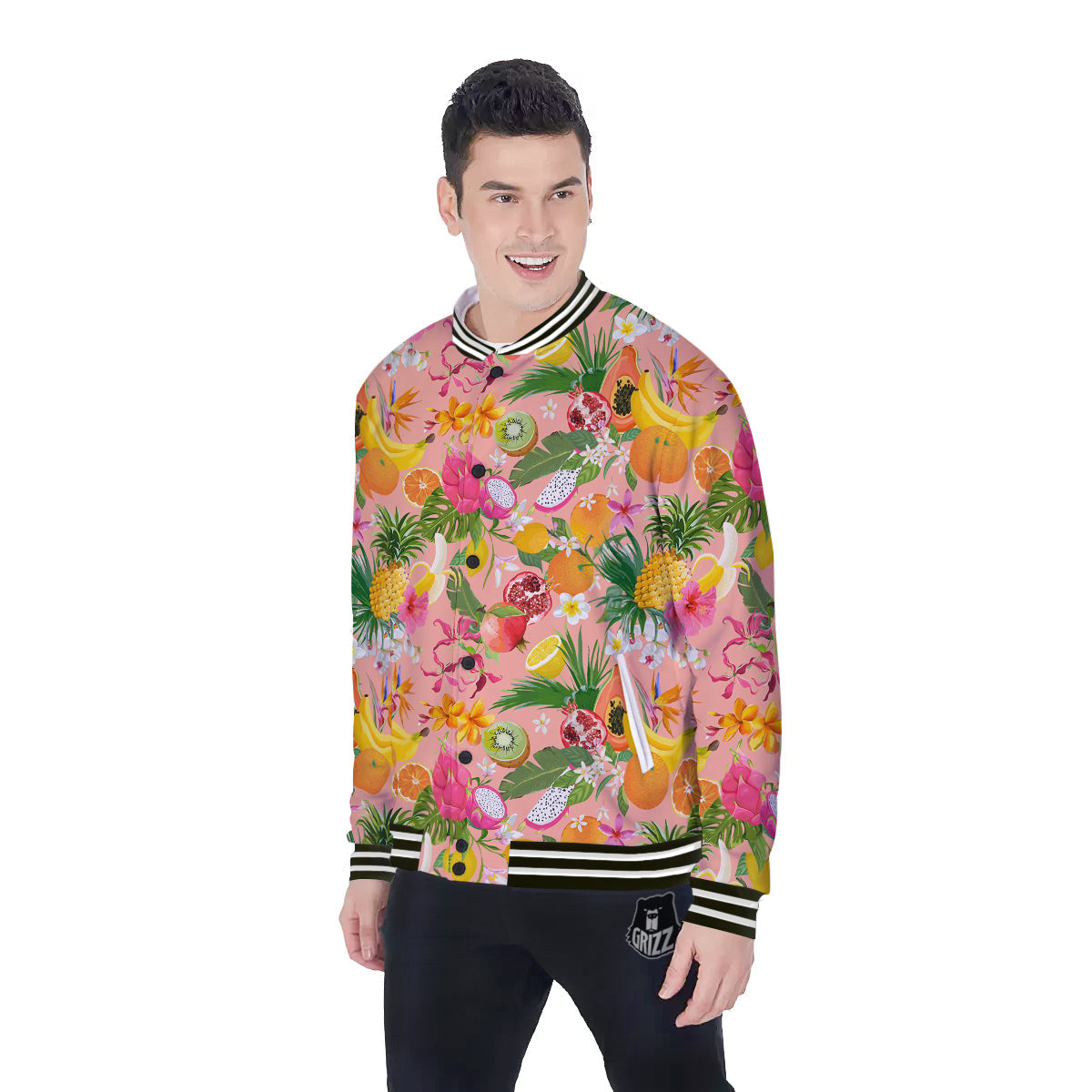 Fruit Leaf Tropical Print Pattern Baseball Jacket-grizzshop