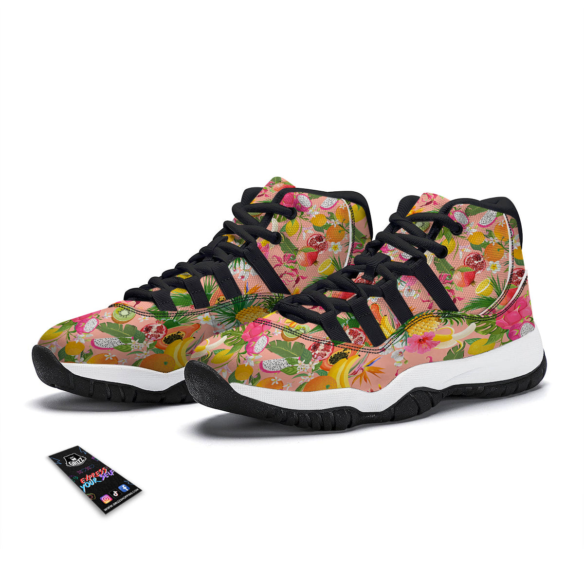 Fruit Leaf Tropical Print Pattern Black Bball Shoes-grizzshop