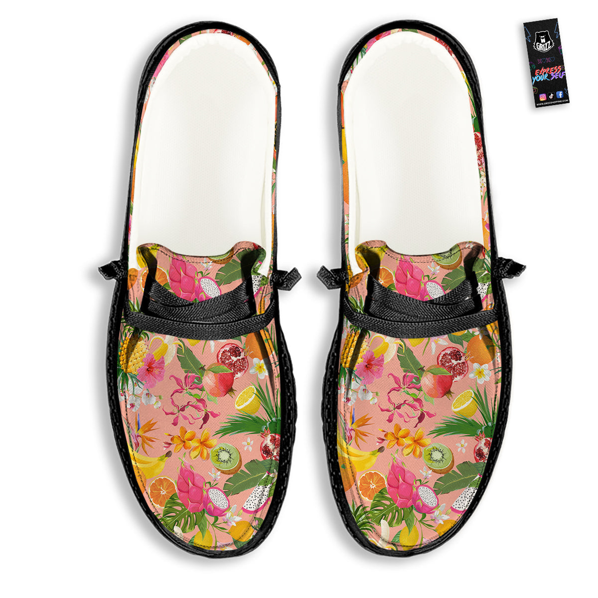 Fruit Leaf Tropical Print Pattern Black Loafers-grizzshop