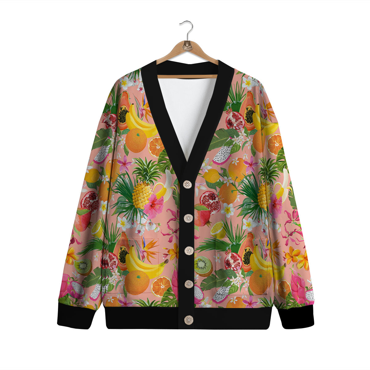 Fruit Leaf Tropical Print Pattern Cardigan-grizzshop