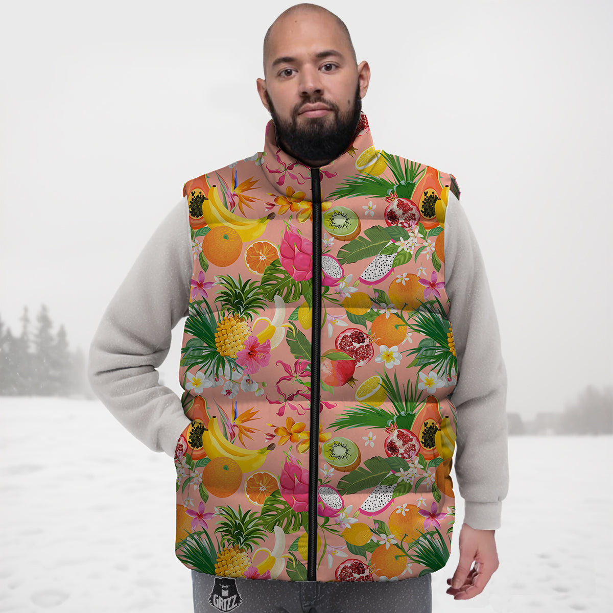 Fruit Leaf Tropical Print Pattern Down Vest