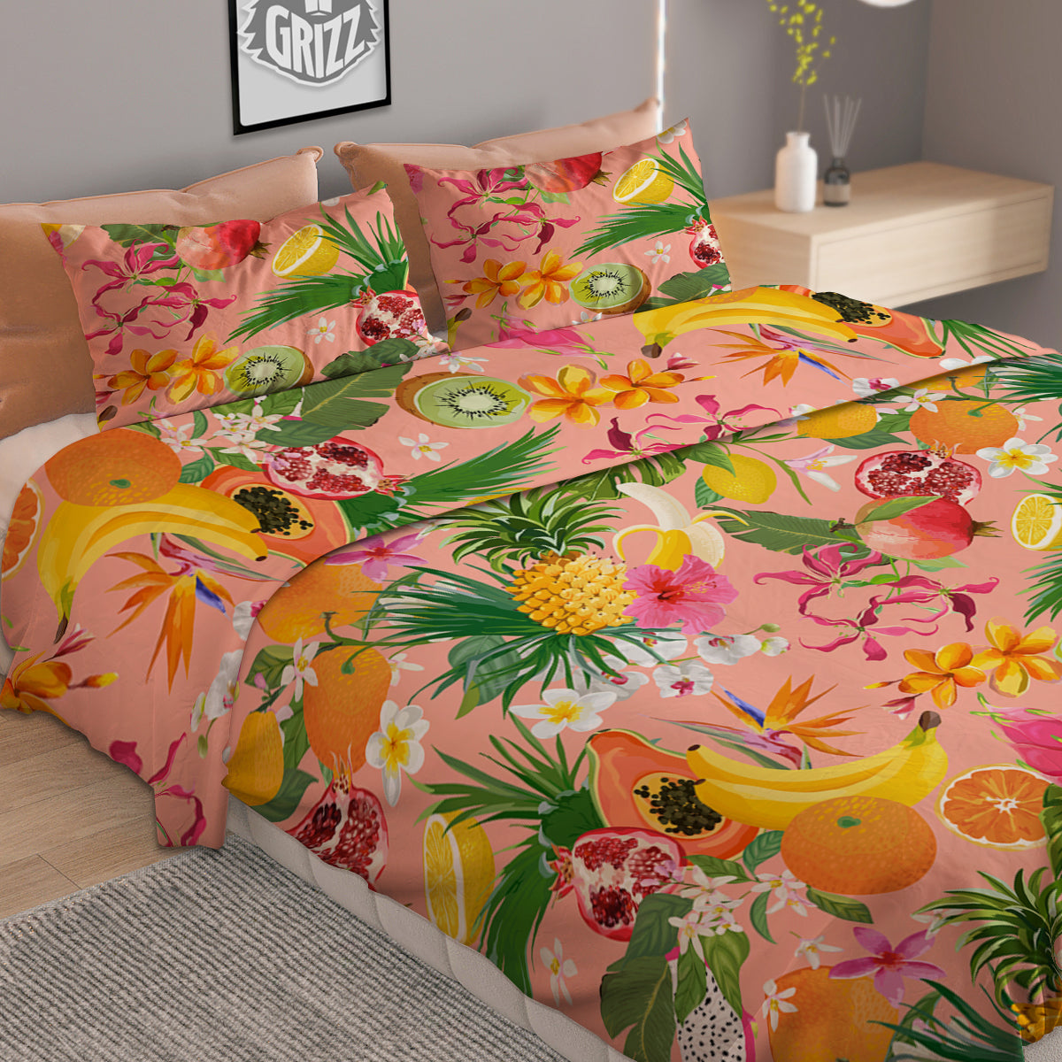 Fruit Leaf Tropical Print Pattern Duvet Cover Bedding Set