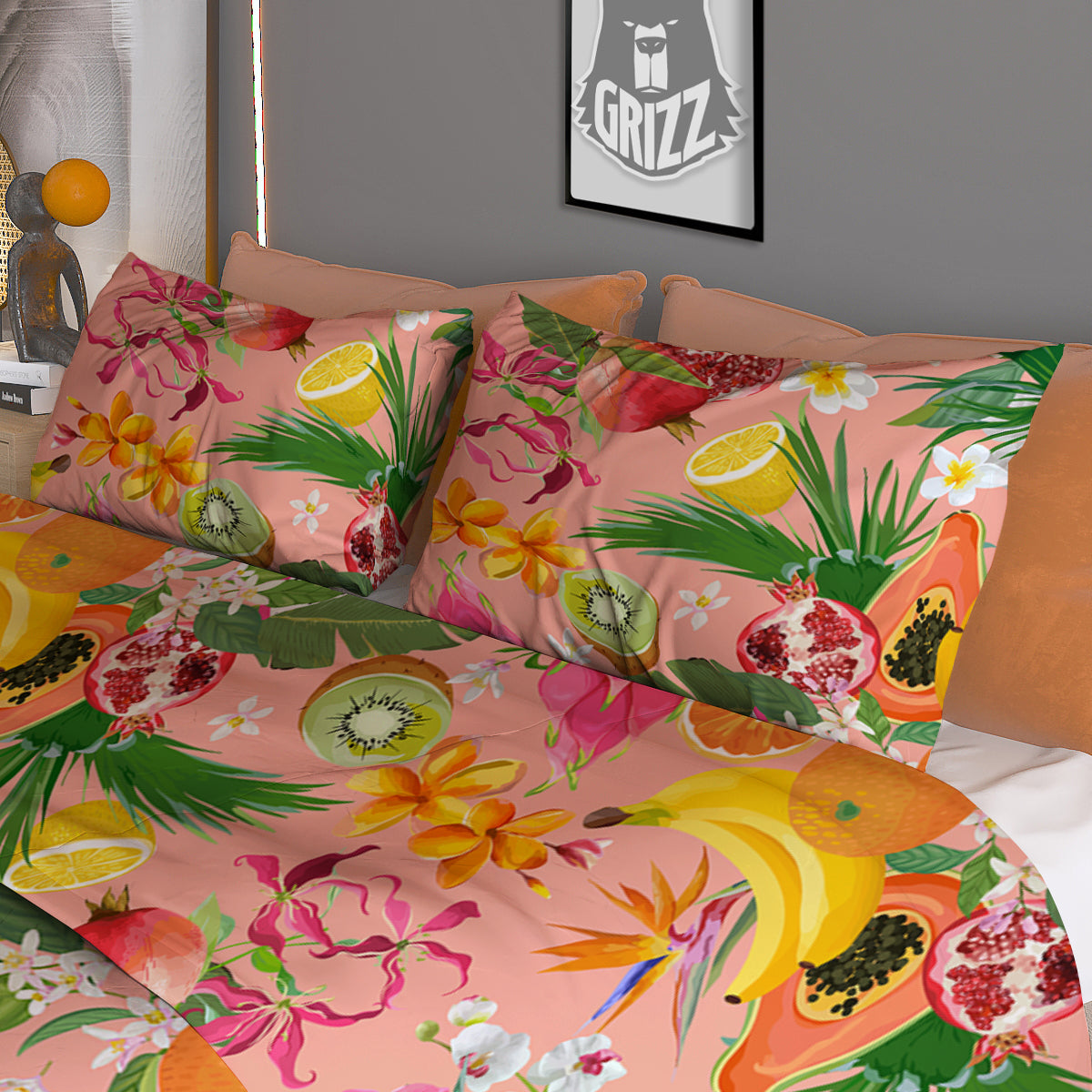 Fruit Leaf Tropical Print Pattern Duvet Cover Bedding Set
