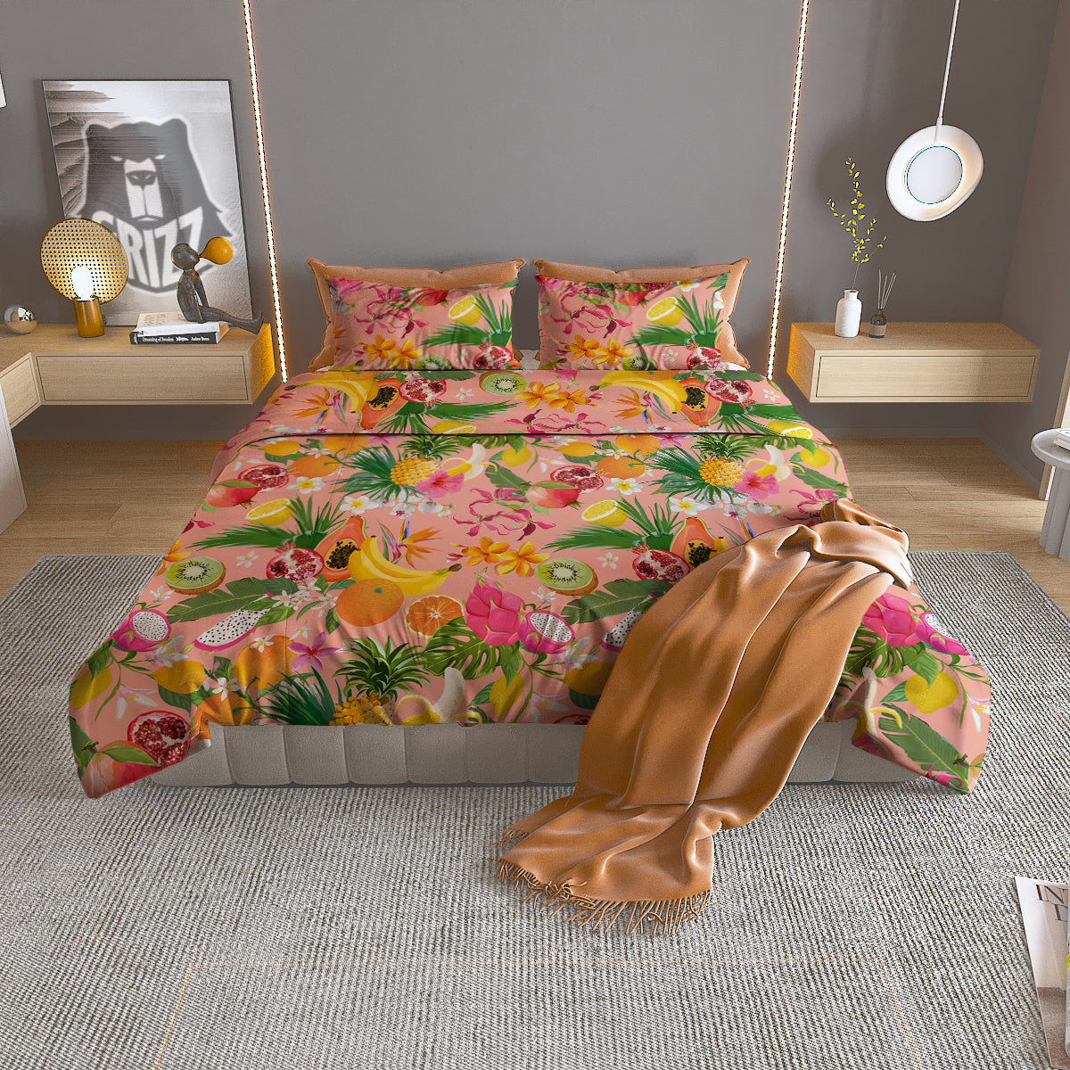 Fruit Leaf Tropical Print Pattern Duvet Cover Bedding Set
