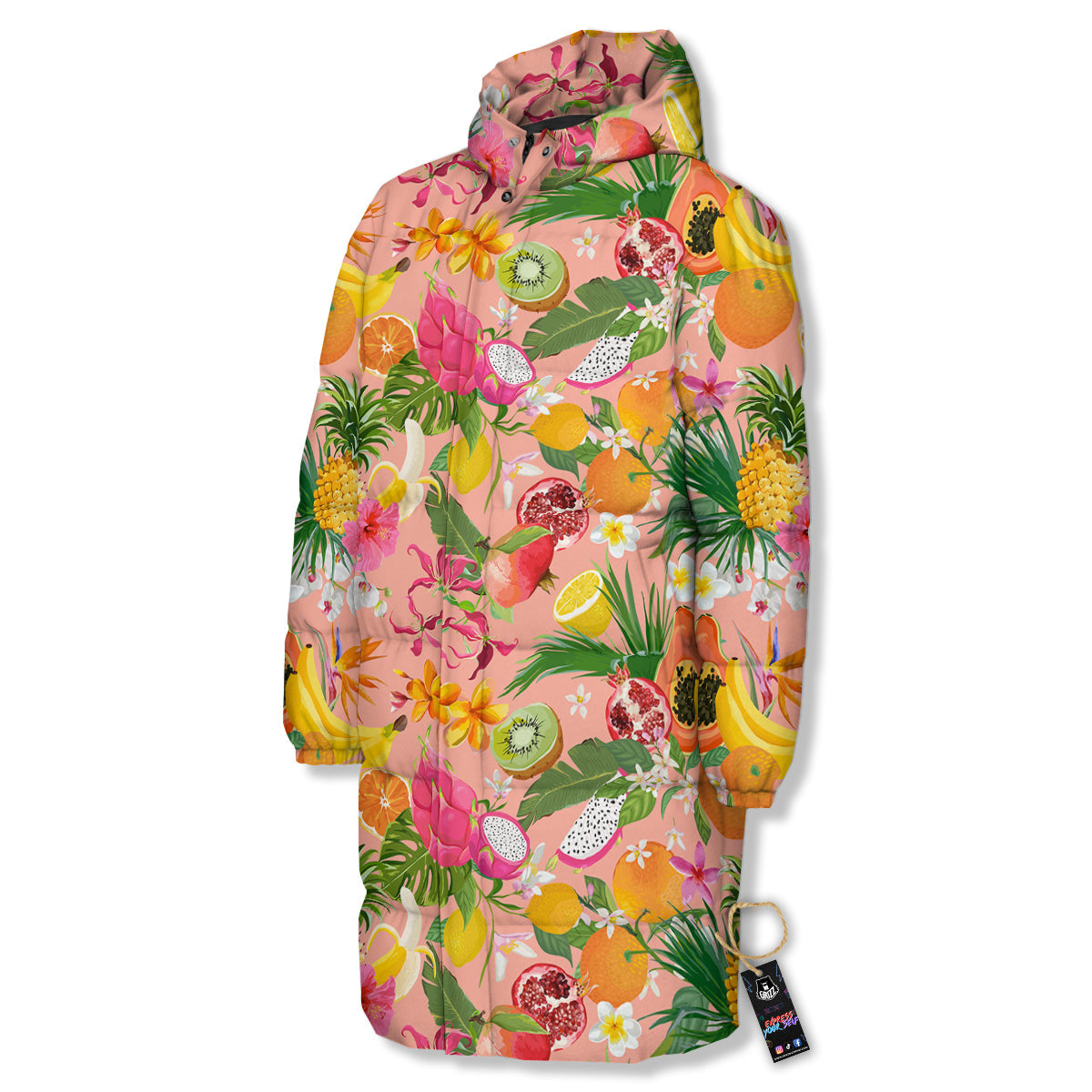 Fruit Leaf Tropical Print Pattern Long Down Jacket-grizzshop