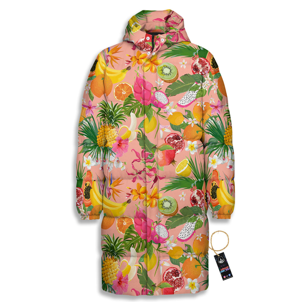 Fruit Leaf Tropical Print Pattern Long Down Jacket-grizzshop