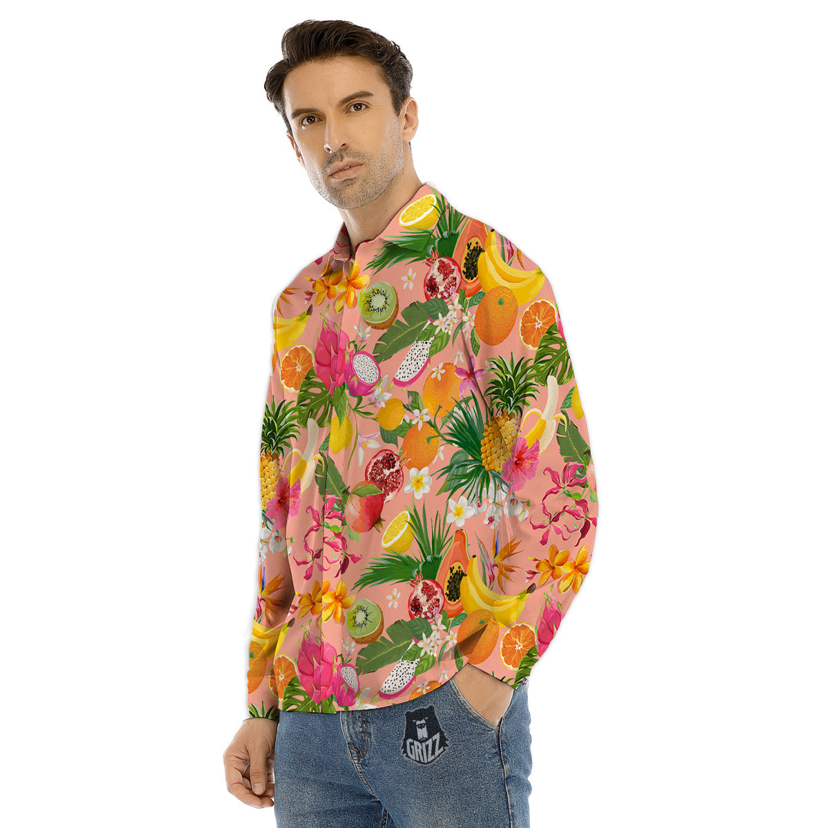 Fruit Leaf Tropical Print Pattern Men's Dress Shirts-grizzshop