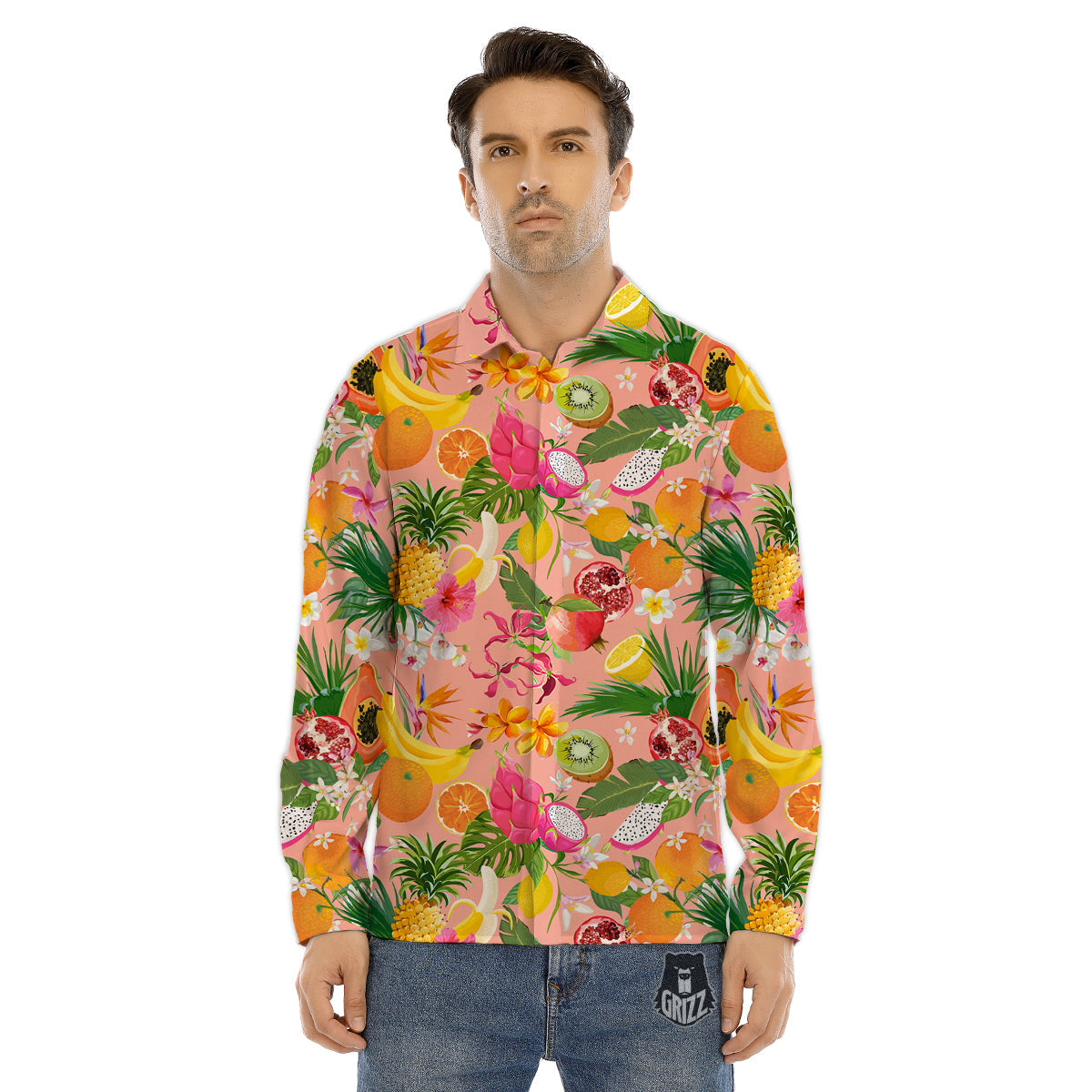 Fruit Leaf Tropical Print Pattern Men's Dress Shirts-grizzshop