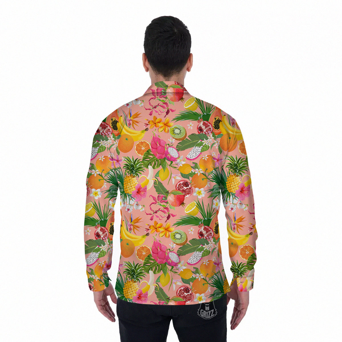 Fruit Leaf Tropical Print Pattern Men's Long Sleeve Shirts-grizzshop