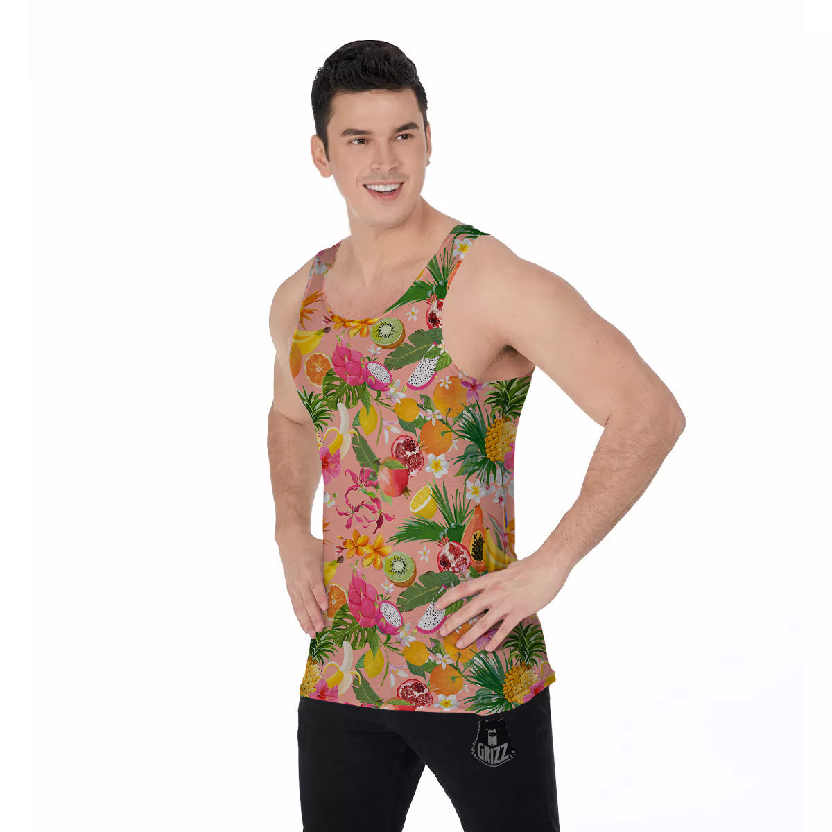 Fruit Leaf Tropical Print Pattern Men's Tank Top-grizzshop