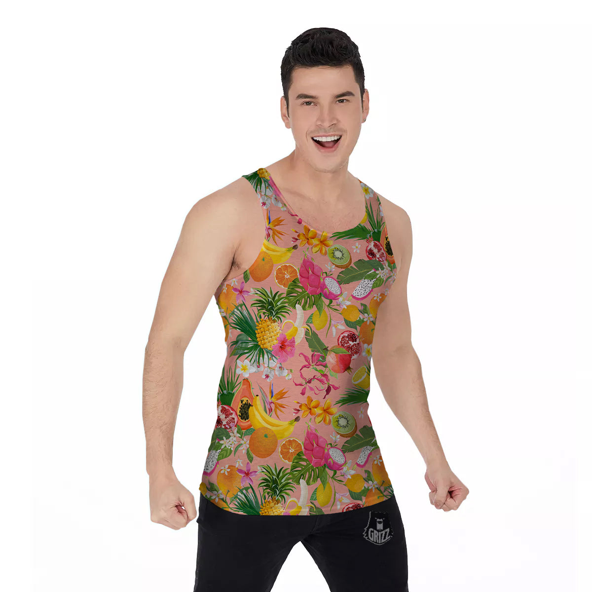 Fruit Leaf Tropical Print Pattern Men's Tank Top-grizzshop