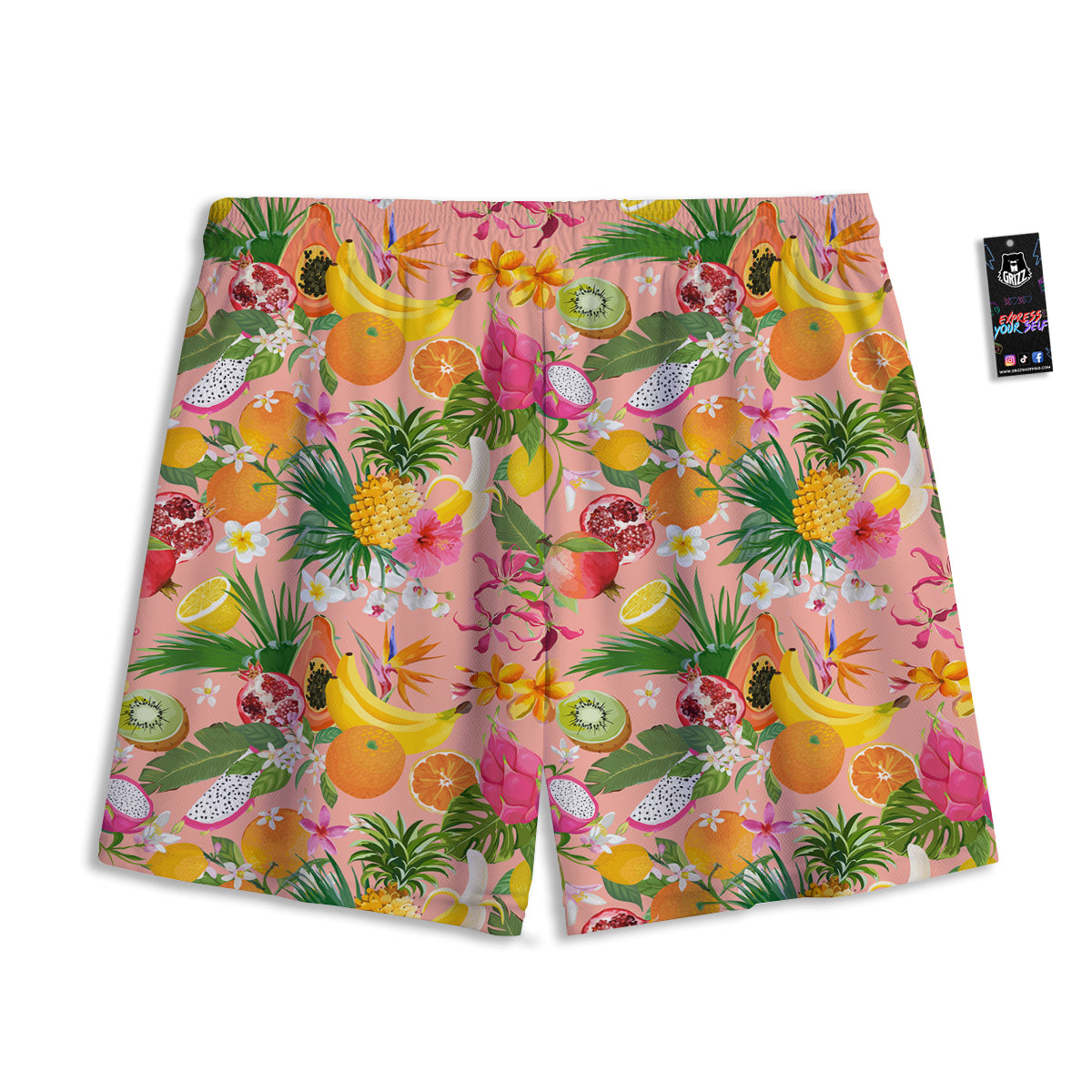 Fruit Leaf Tropical Print Pattern Mesh Shorts