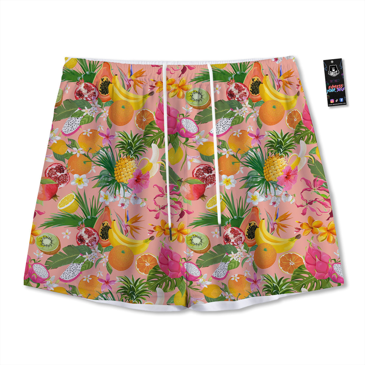 Fruit Leaf Tropical Print Pattern Mesh Shorts
