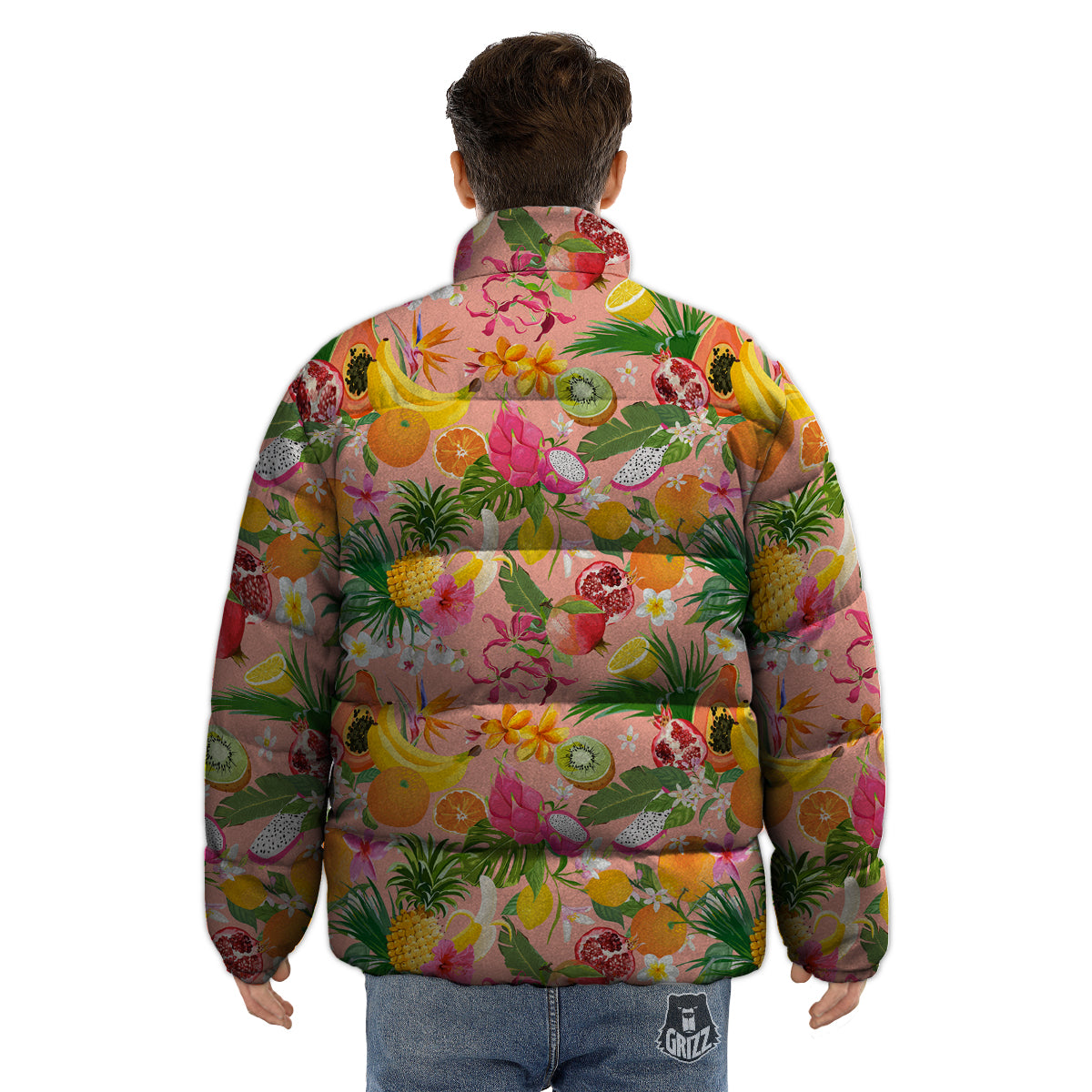 Fruit Leaf Tropical Print Pattern Puffer Jacket-grizzshop