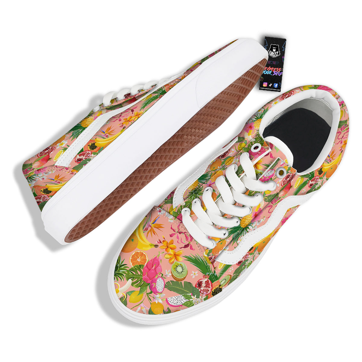 Fruit Leaf Tropical Print Pattern Skate Shoes-grizzshop