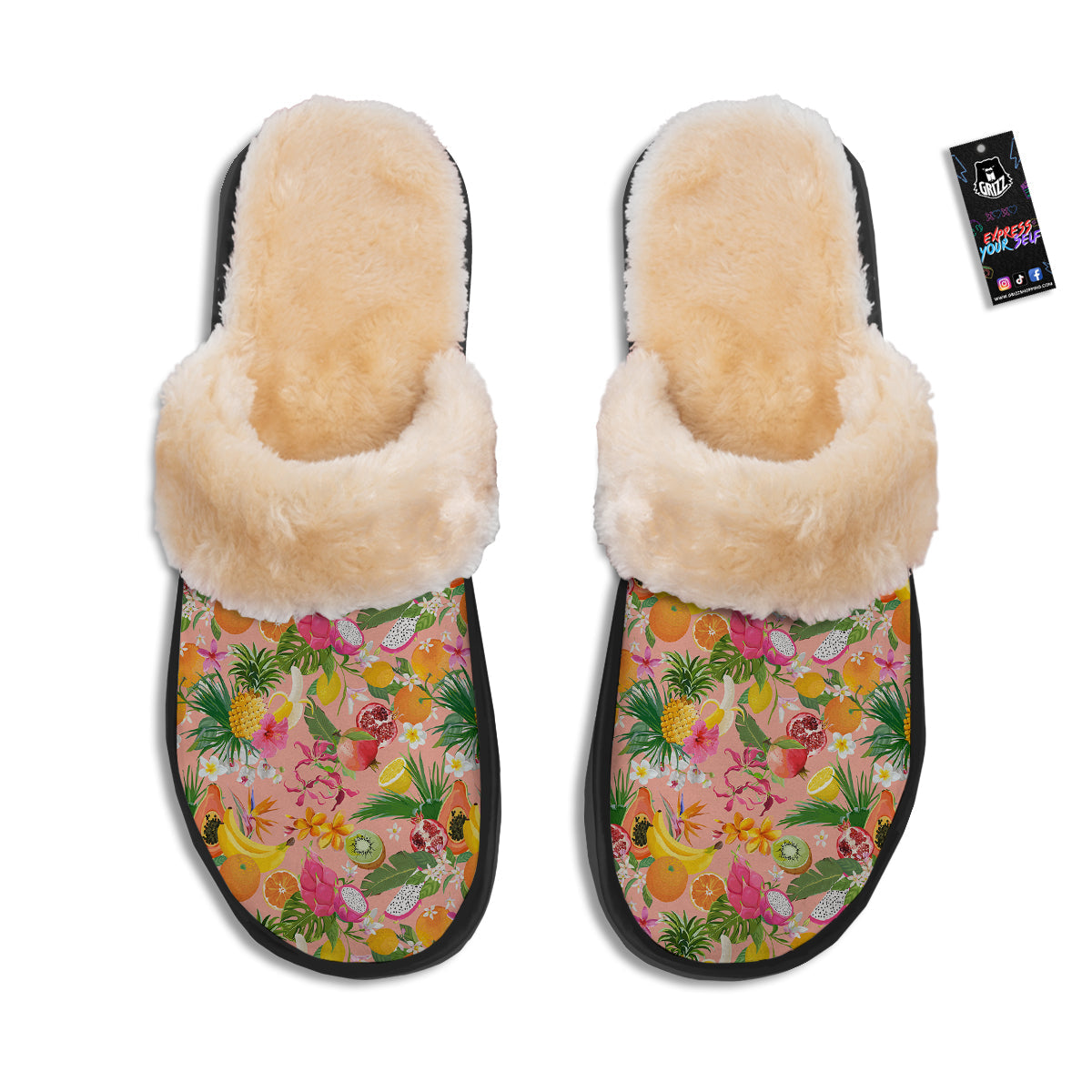 Fruit Leaf Tropical Print Pattern Slippers-grizzshop