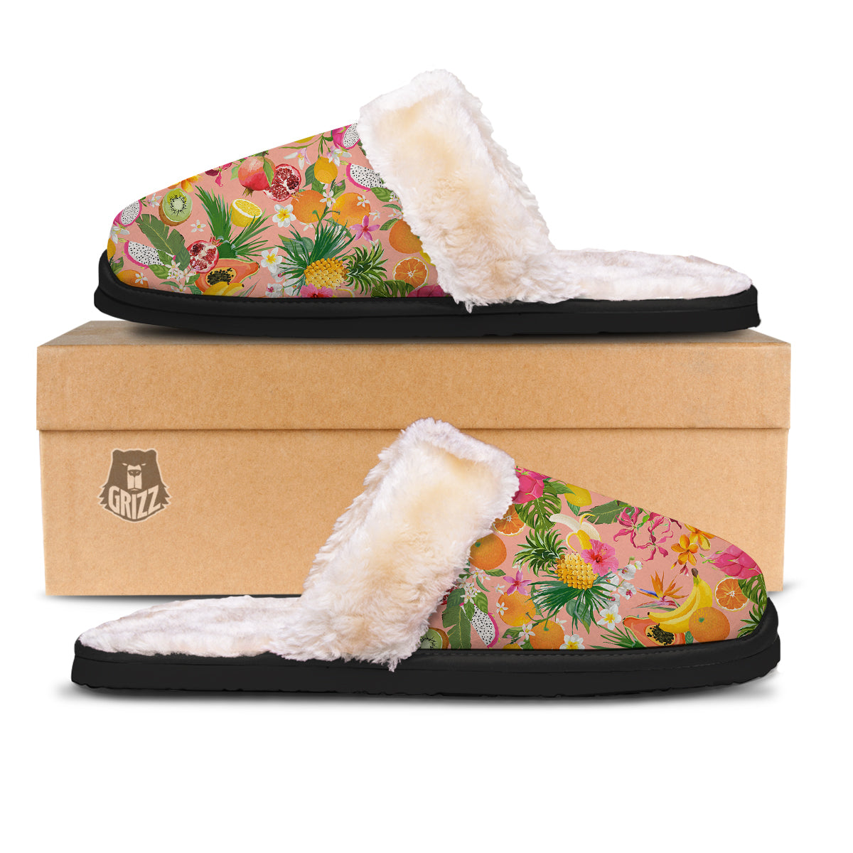 Fruit Leaf Tropical Print Pattern Slippers-grizzshop