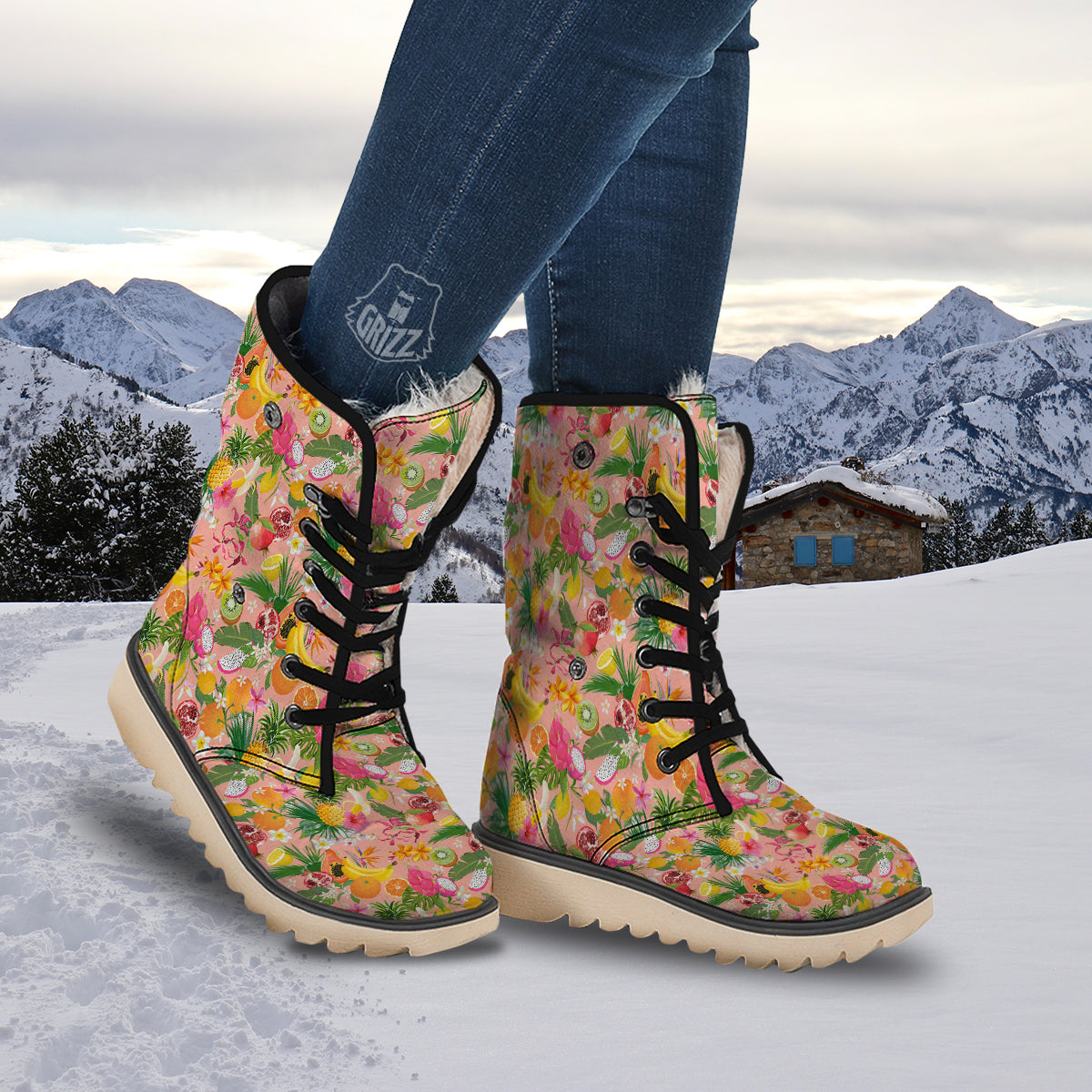 Fruit Leaf Tropical Print Pattern Snow Boots-grizzshop