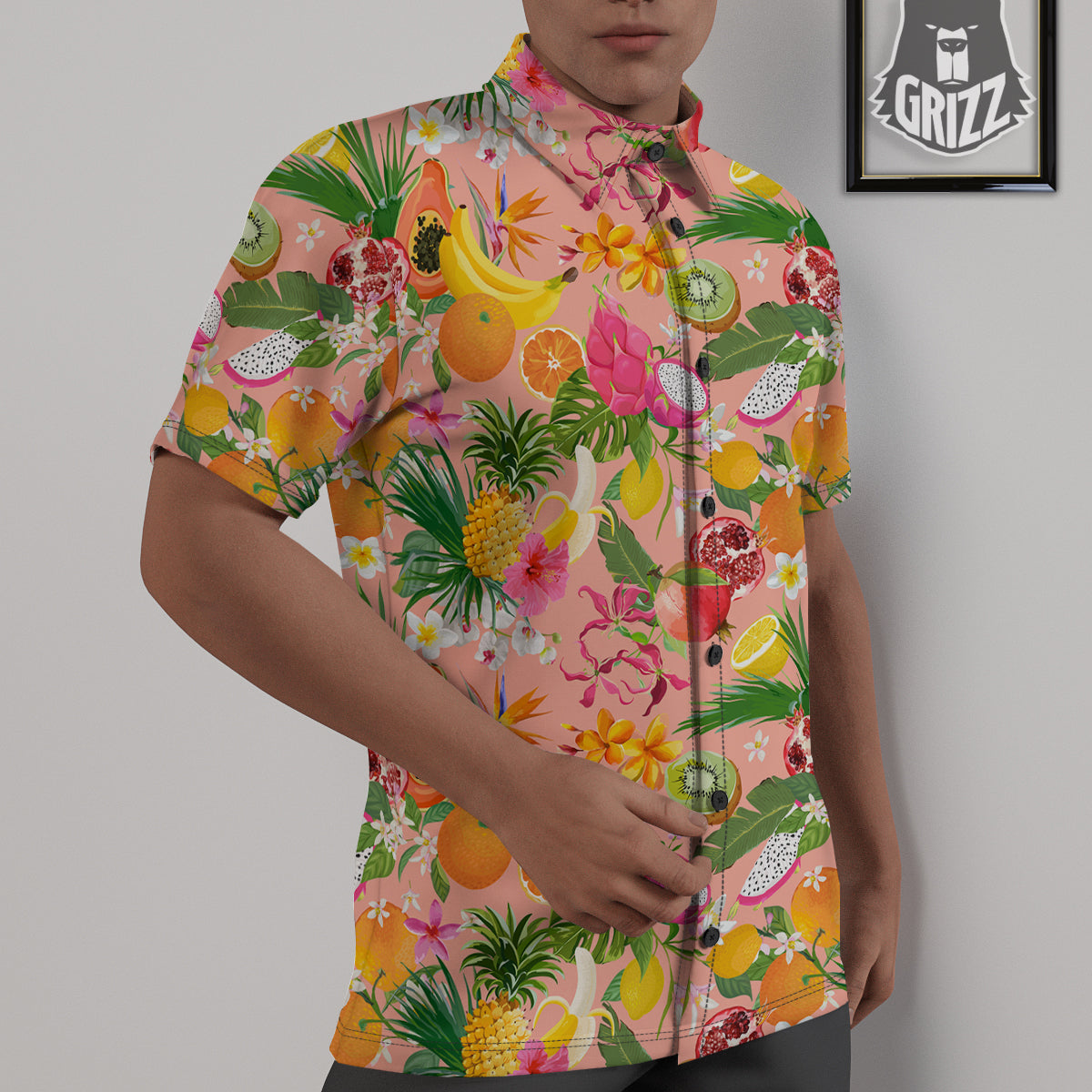 Fruit Leaf Tropical Print Pattern Untucked Shirts-grizzshop