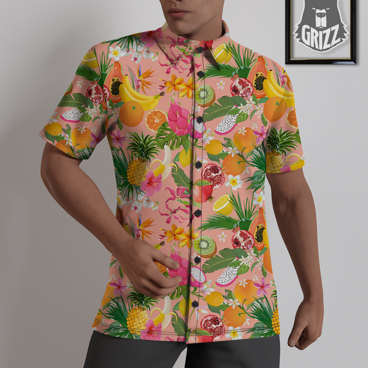 Fruit Leaf Tropical Print Pattern Untucked Shirts-grizzshop
