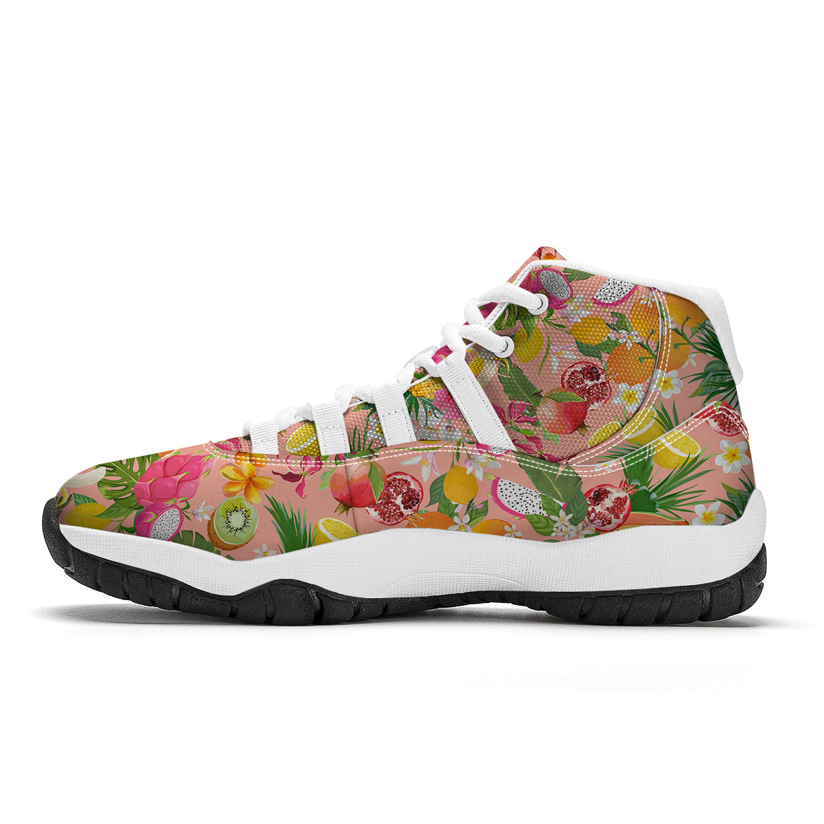 Fruit Leaf Tropical Print Pattern White Bball Shoes-grizzshop