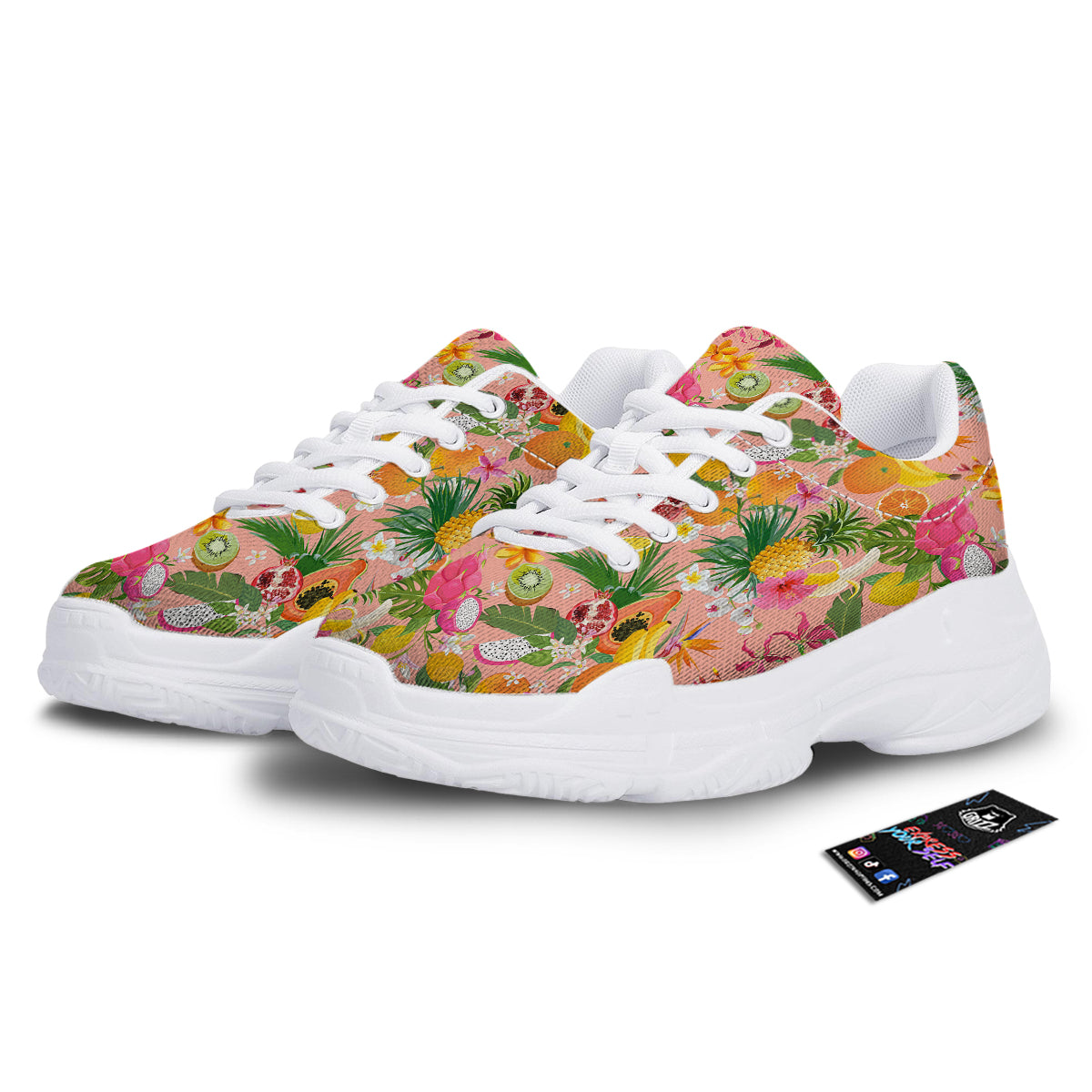 Fruit Leaf Tropical Print Pattern White Chunky Shoes-grizzshop