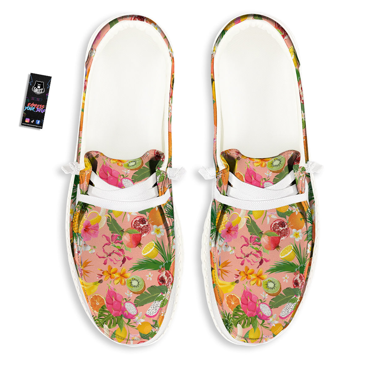 Fruit Leaf Tropical Print Pattern White Loafers-grizzshop