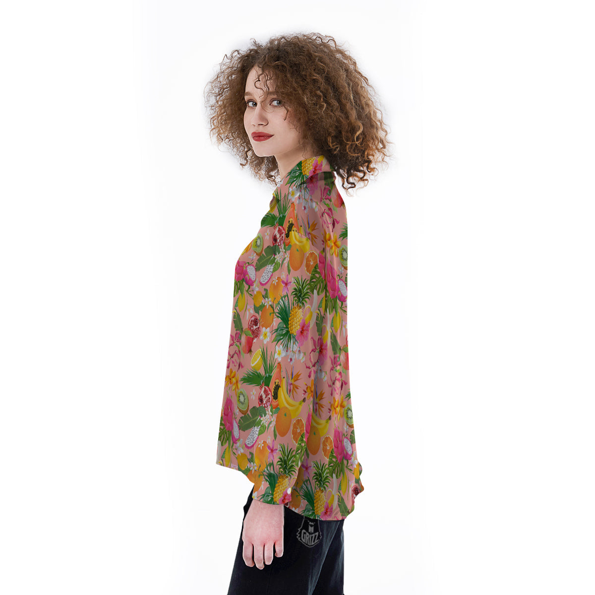 Fruit Leaf Tropical Print Pattern Women's Long Sleeve Shirts-grizzshop