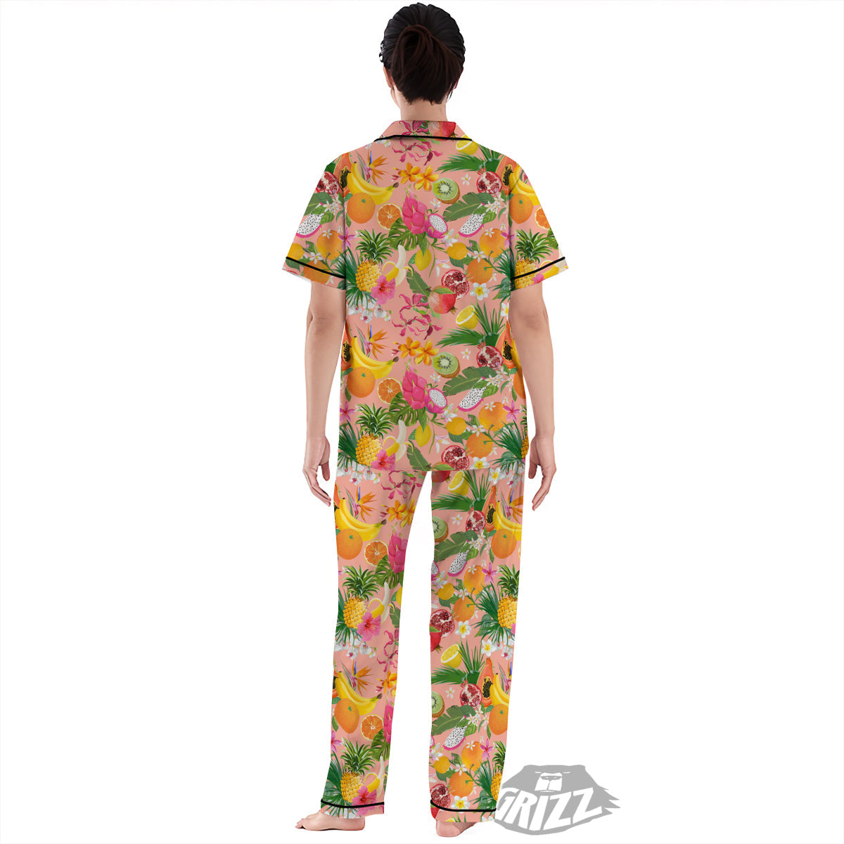 Fruit Leaf Tropical Print Pattern Women's Pajamas Set-grizzshop
