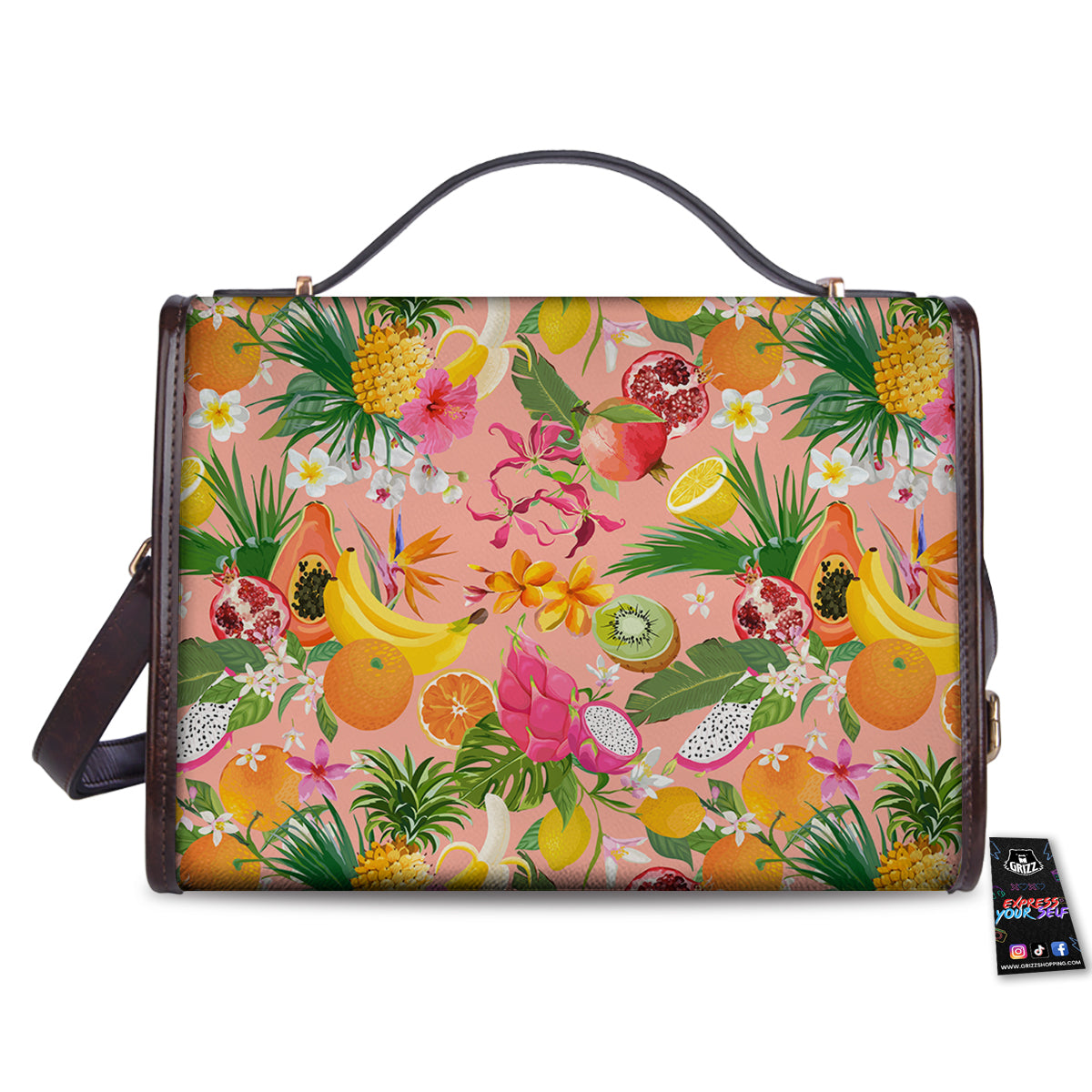 Fruit Leaf Tropical Print Pattern Women's Satchel Bag-grizzshop