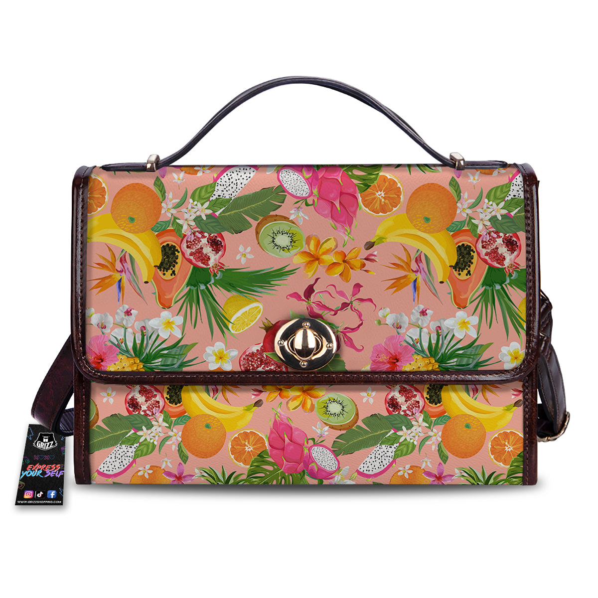 Fruit Leaf Tropical Print Pattern Women's Satchel Bag-grizzshop