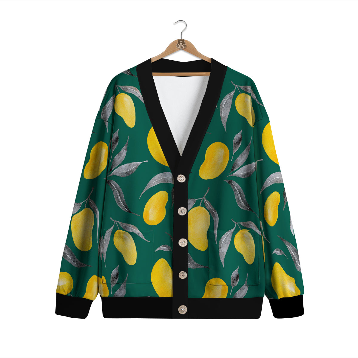 Fruit Mango Yellow Print Pattern Cardigan-grizzshop