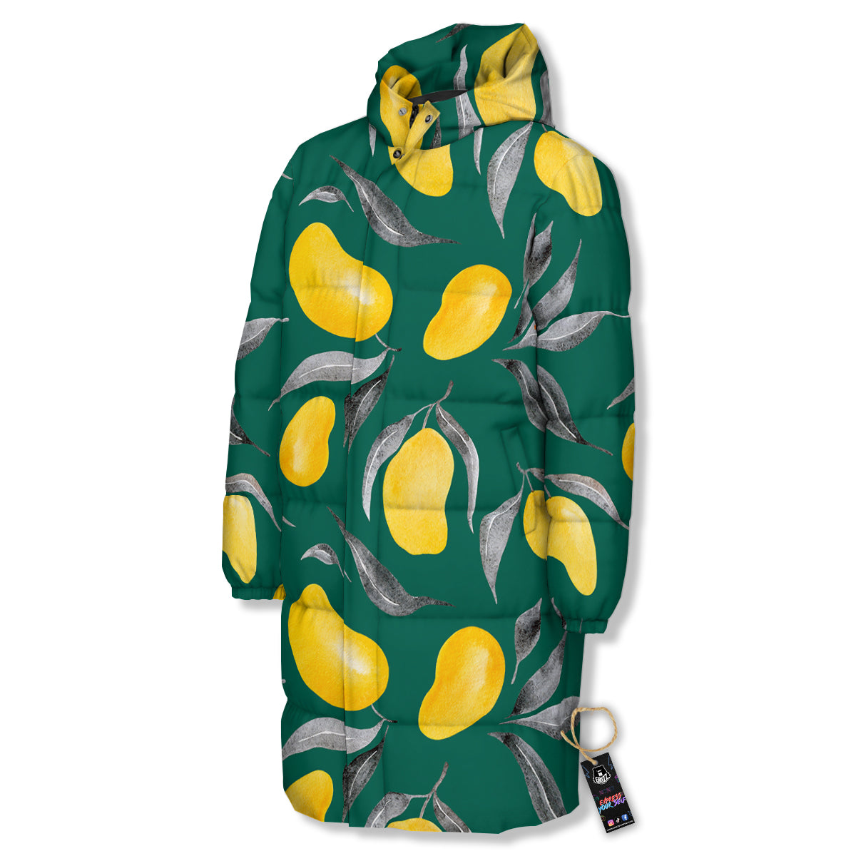 Fruit Mango Yellow Print Pattern Long Down Jacket-grizzshop