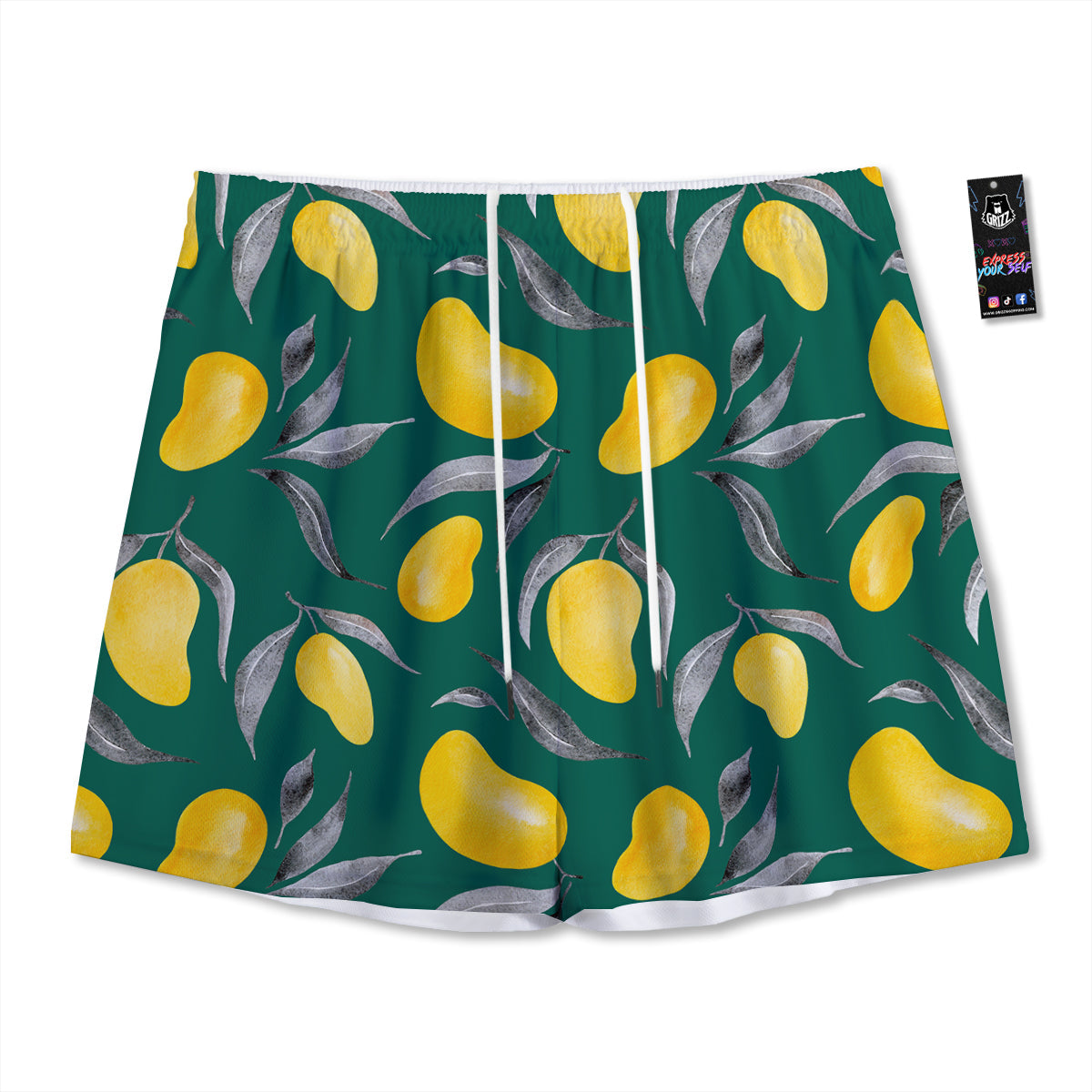 Fruit Mango Yellow Print Pattern Mesh Shorts-grizzshop